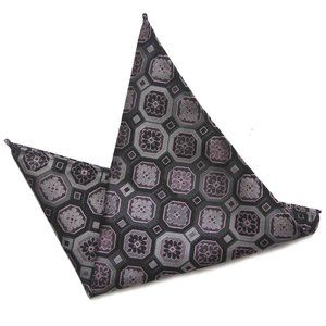 Gascoigne Pocket Square Gray Pink Floral Geometric